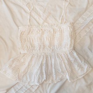 American Eagle White Eyelet Babydoll Top XS